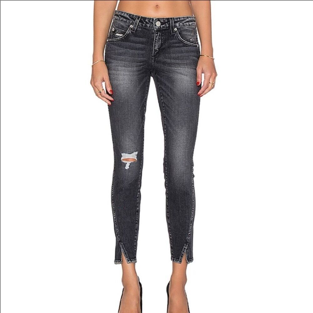 AMO Black Gray Twix Vixen Destroy Ankle Jeans 26 Women